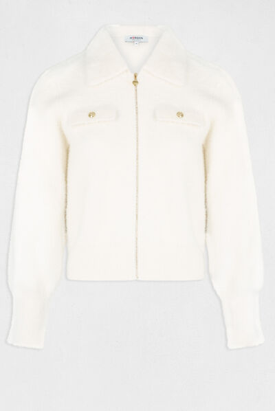 Gilet manches longues col à revers ivoire femme