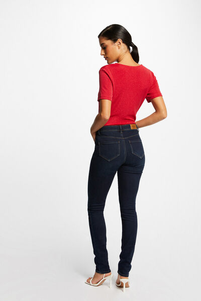 T-shirt manches courtes avec col en V framboise femme