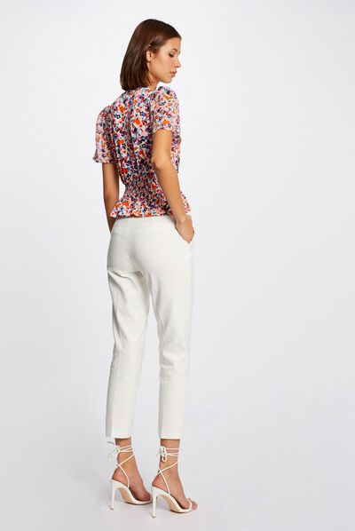T-shirt manches courtes imprimé floral ecru femme