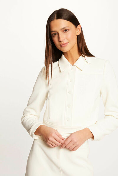 Blouson court droit boutonné ecru femme