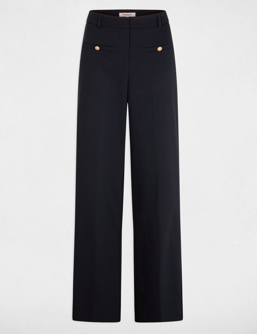 Pantalon droit taille haute bleu marine femme