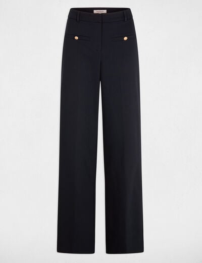 Pantalon droit taille haute bleu marine femme