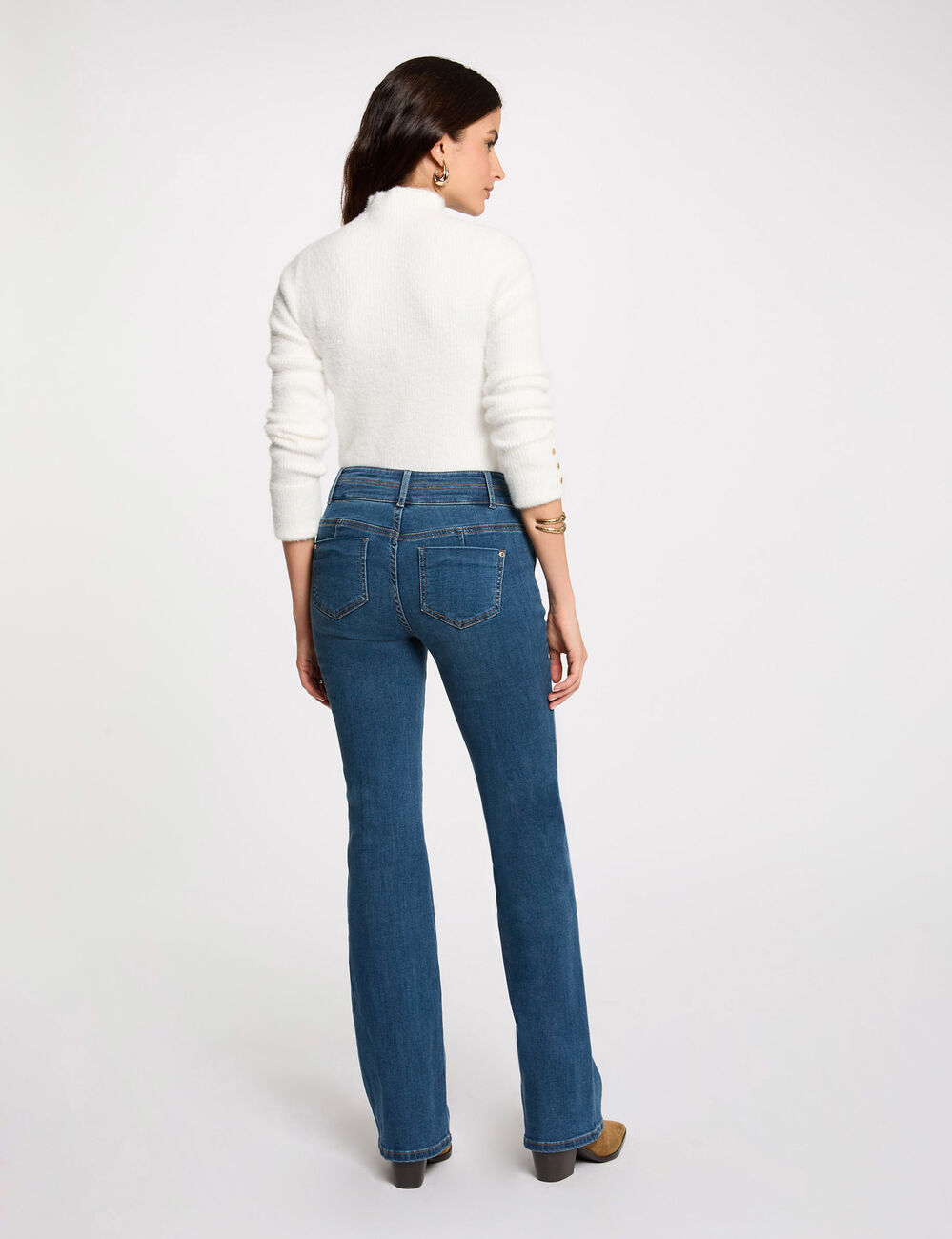 Jeans bootcut poches &agrave; boutons denim stone femme