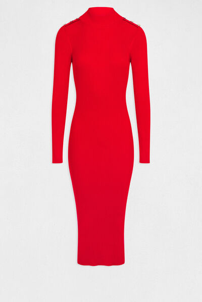 Robe pull longue ajustée dos ouvert rouge moyen femme