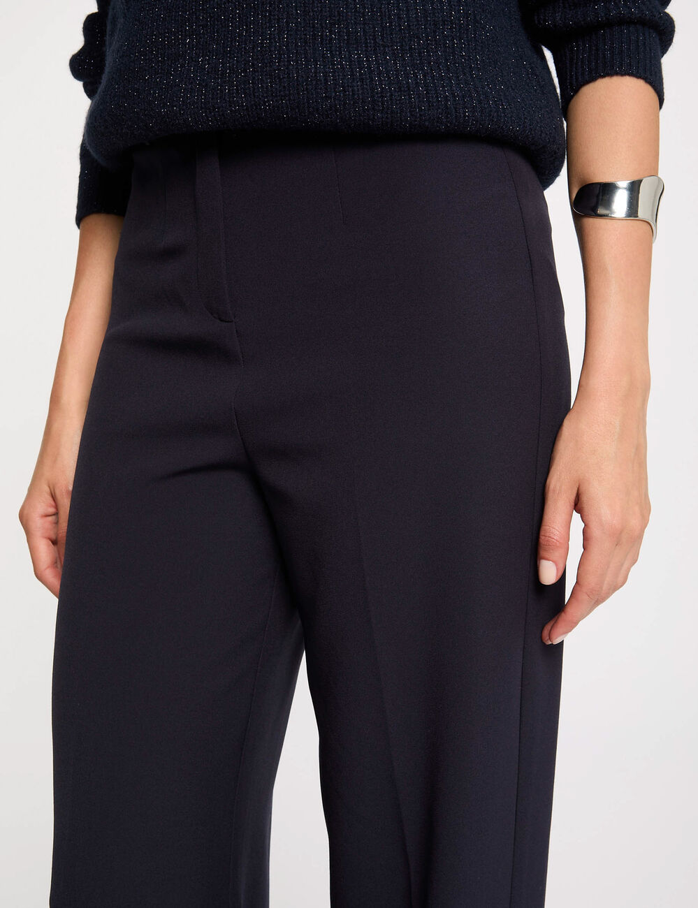 Pantalon droit à pinces bleu marine femme