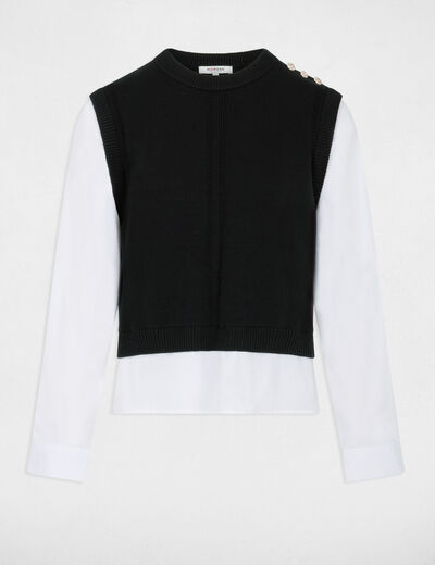 Pull ajust&eacute; col &agrave; revers noir femme