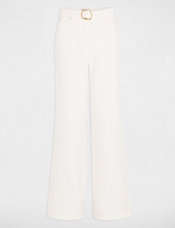 Jeans jambe large ceinturé blanc femme