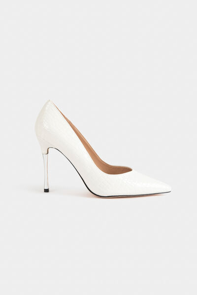 Escarpins à talons aspect croco blanc femme