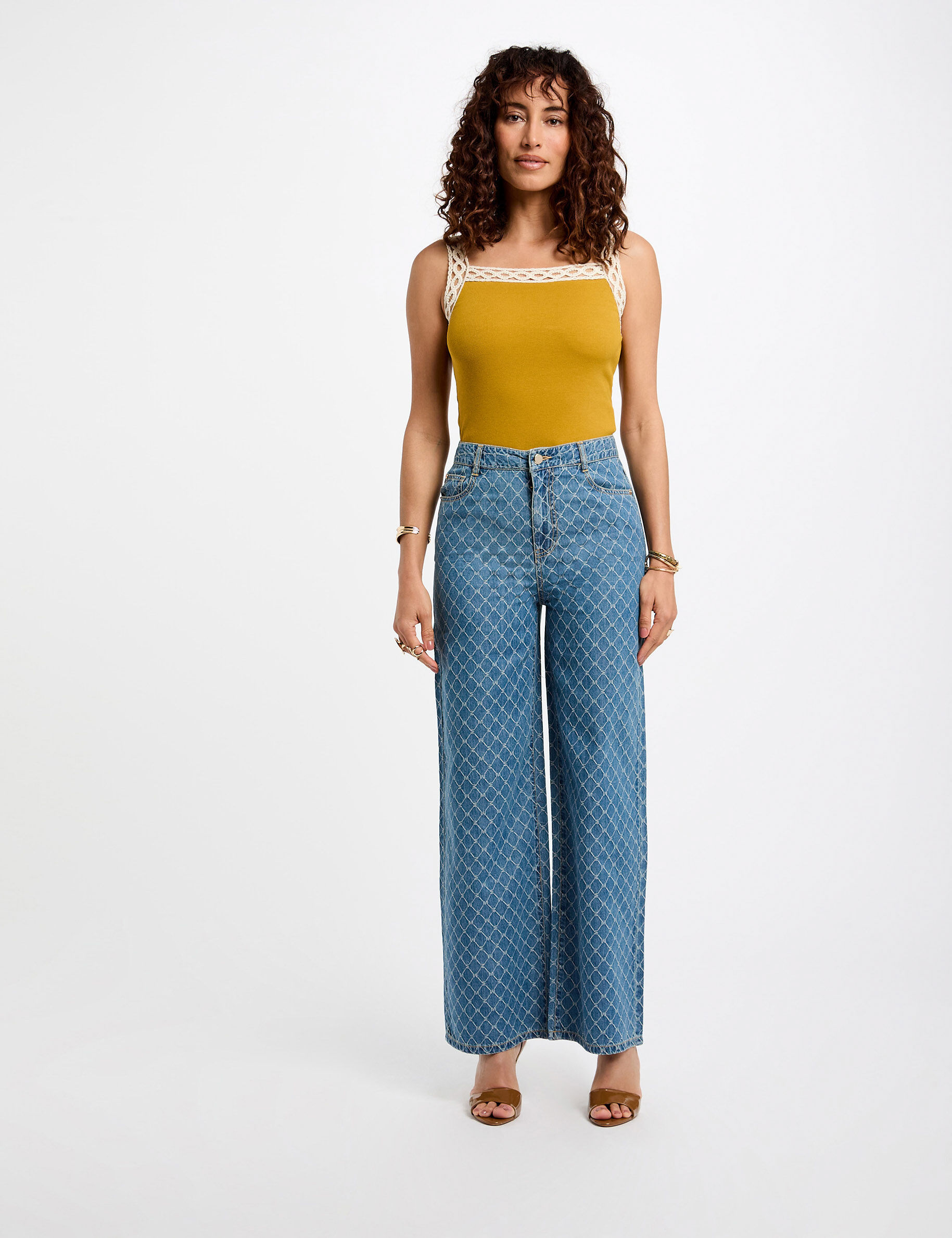 Jeans large imprimé stone femme