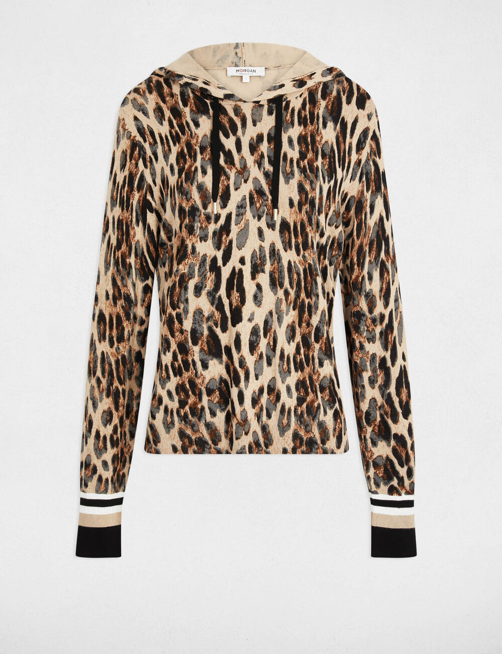 Pull droit &agrave; capuche multicolore femme