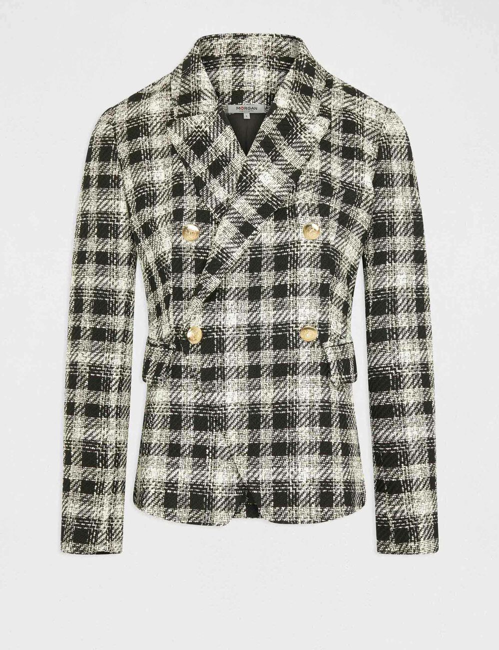 Veste cintrée boutonnée à carreaux noir femme