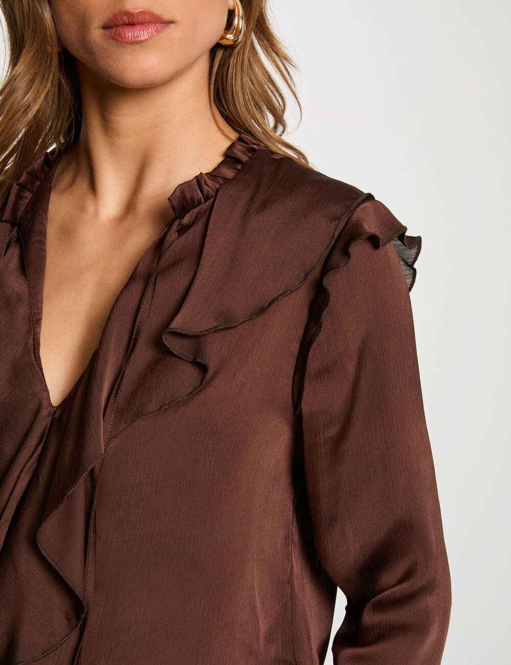 Blouse manches longues marron foncé femme