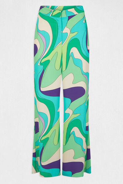Pantalon large fluide imprimé abstrait multico femme