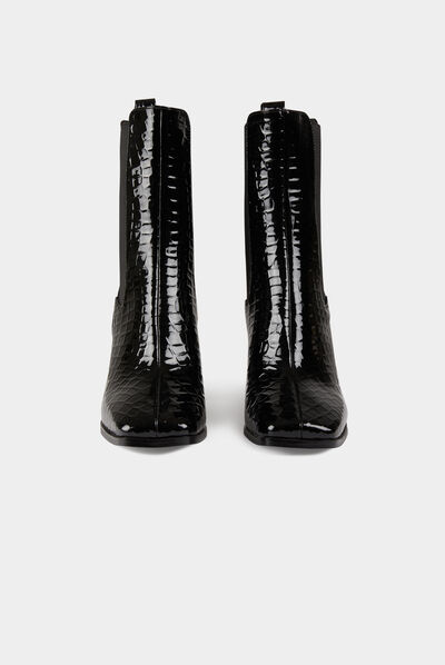 Bottines vernies croco à talons noir femme
