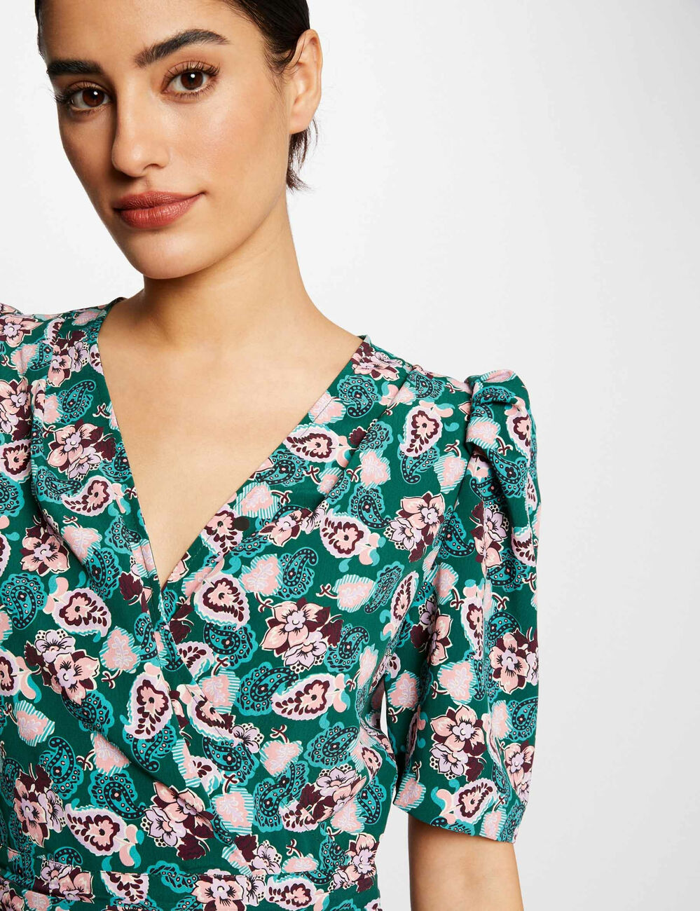 Robe portefeuille imprimé végétal multico femme