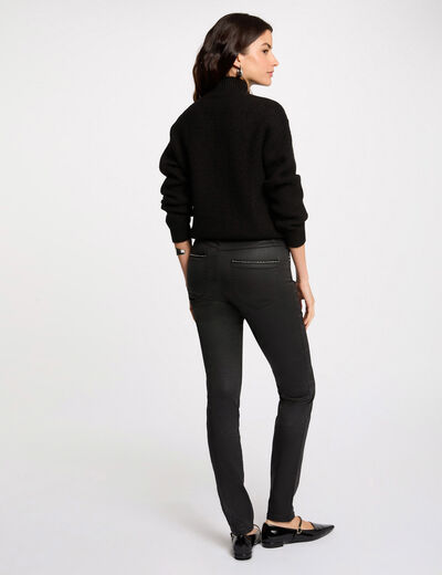 Pantalon slim enduit noir femme