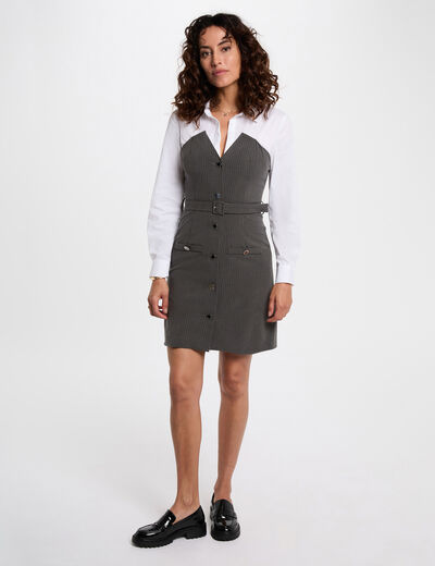 Robe fluide col à revers gris moyen femme