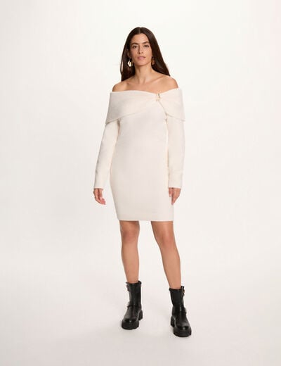 Robe tricot col bardot ivoire femme