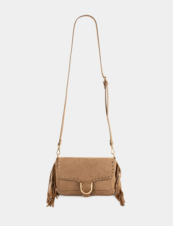 sac aspect croco a franges et clous sable femme Sac aspect croco à franges et clous sable femme