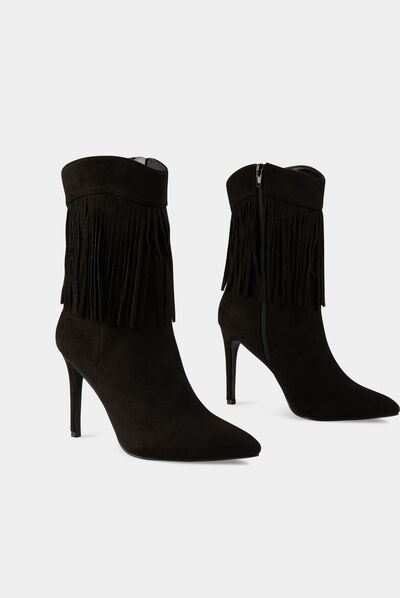 Bottines à talons avec franges noir femme