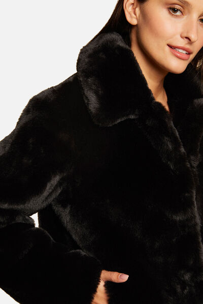 Blouson ample imitation fourrure noir femme