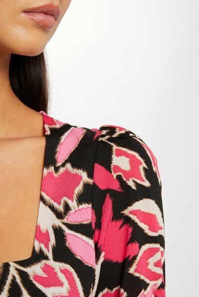 Robe ajustée encolure carrée imprimée multico femme