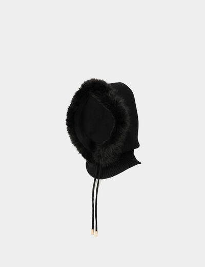 Cagoule bord fausse fourrure noir femme