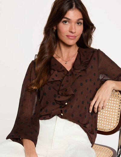 Chemise col v voile marron fonc&eacute; femme