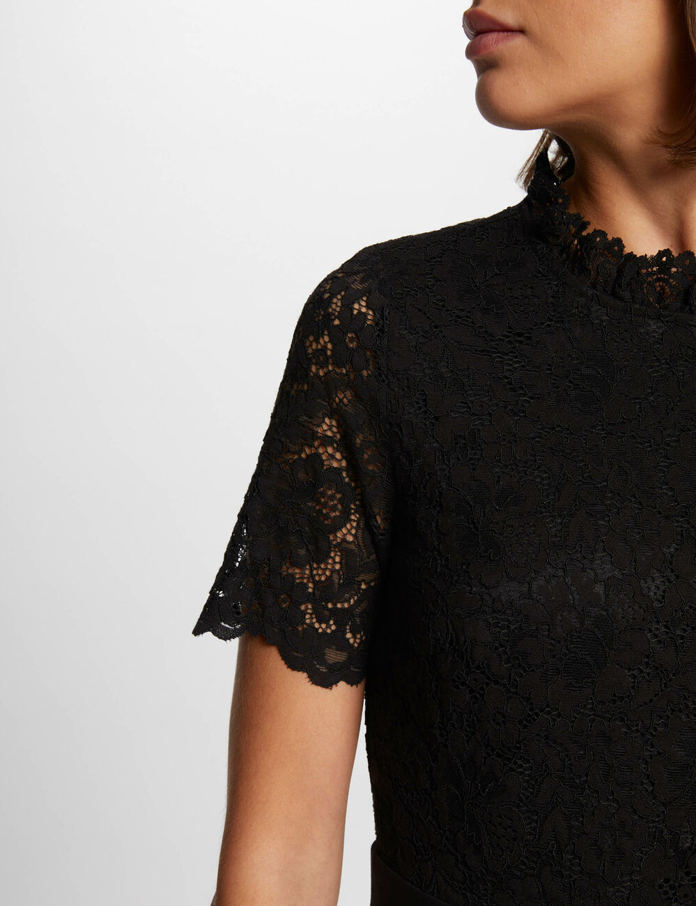 Robe courte ajust&eacute;e dentelle noir femme