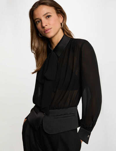 Chemise voile lavalli&egrave;re noir femme