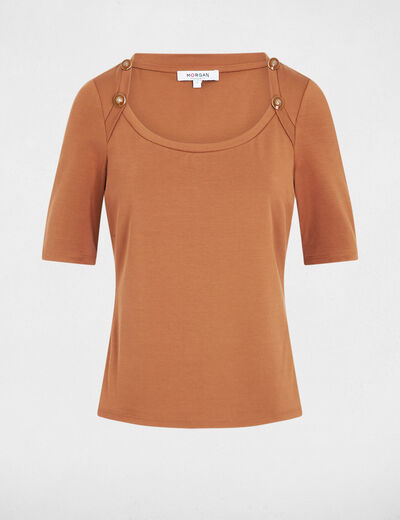 T-shirt cintr&eacute; encolure bateau camel femme