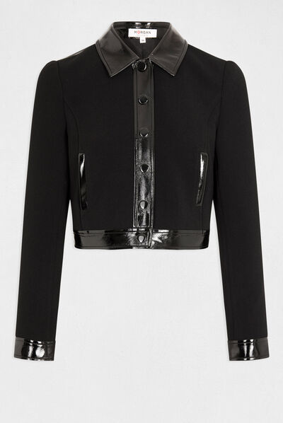 Veste droite avec détails vinyle noir femme