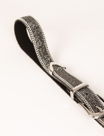 Ceinture avec strass et détails chaînes gris clair femme