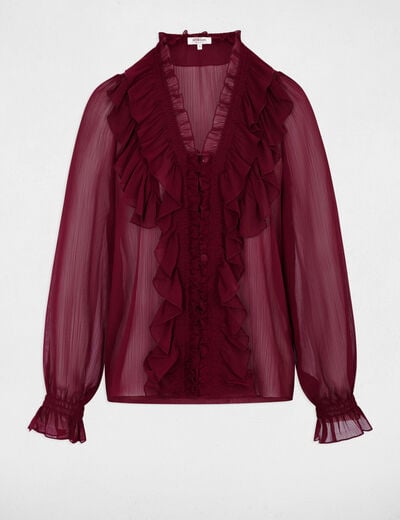 Chemise fluide col v bordeaux femme