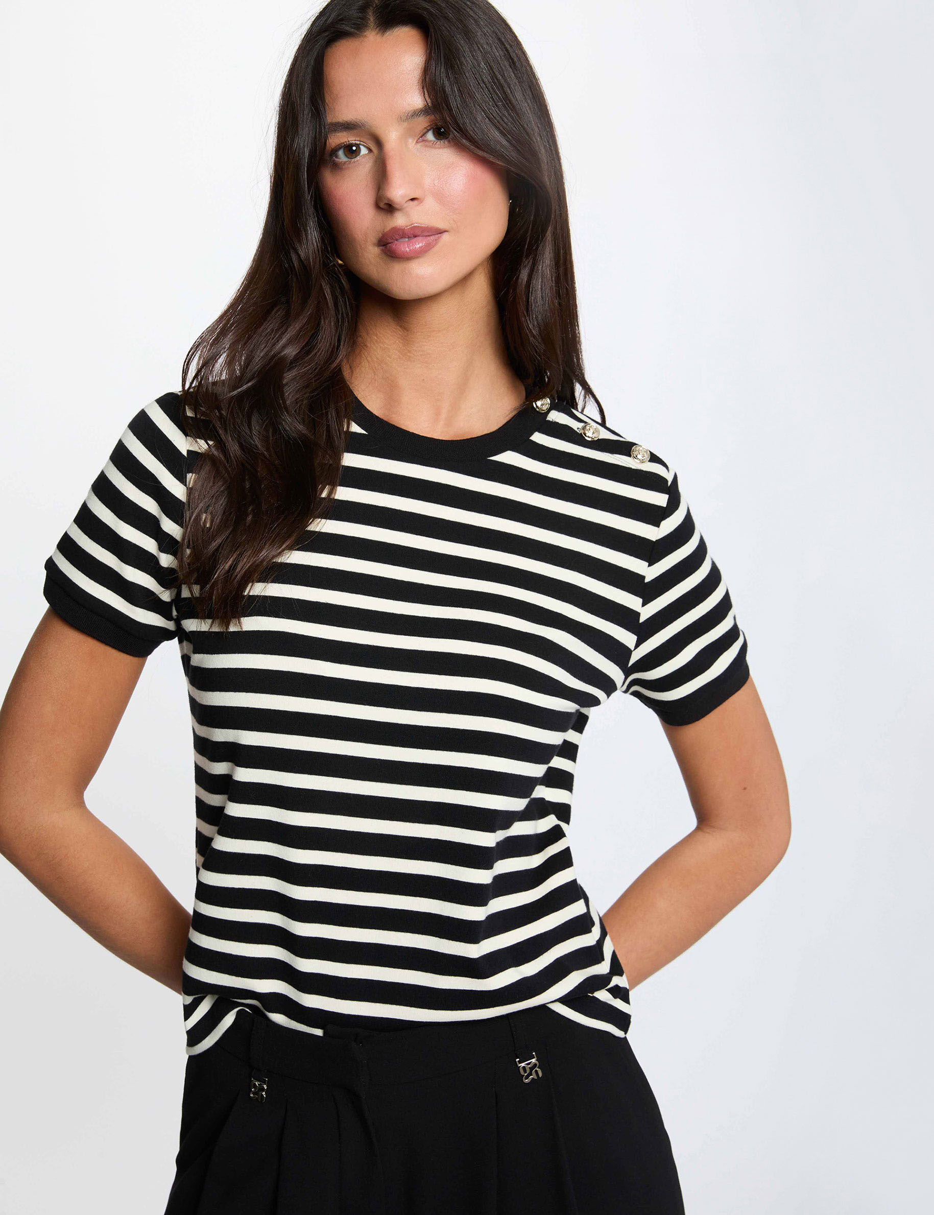 T-shirt rayé col rond noir femme
