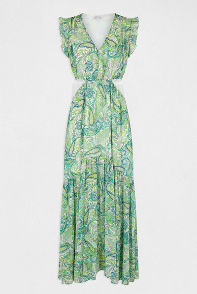 Robe longue évasée imprimé cachemire multico femme