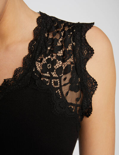 D&eacute;bardeur bretelles larges en dentelle noir femme