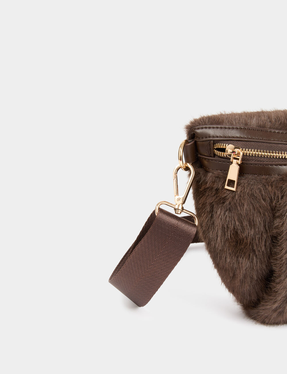 Sac banane fausse fourrure marron fonc&eacute; femme