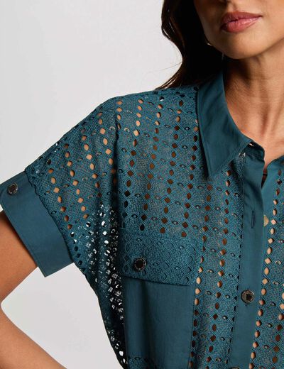 Chemise manches courtes bleu pétrole femme