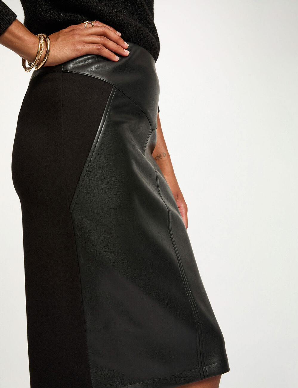 Jupe ajustée similicuir noir femme
