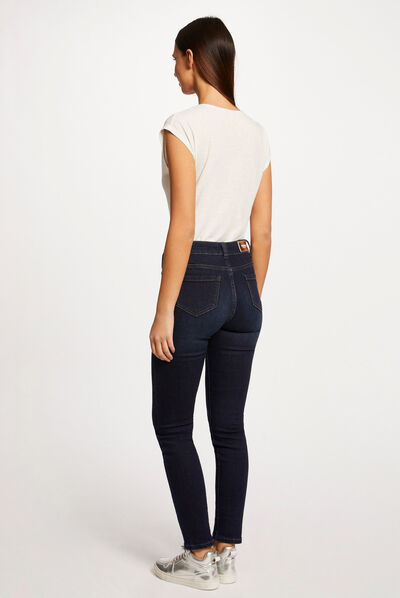 T-shirt manches courtes col en V ecru femme