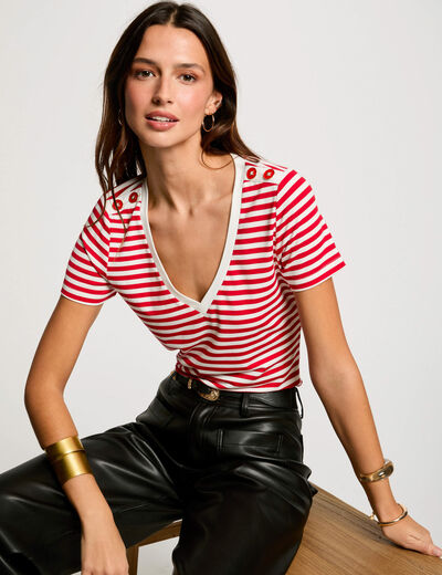 T-shirt manches courtes rayé blanc femme