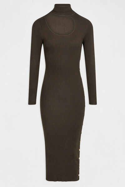 Robe pull midi ajustée avec ouverture vert fonce femme