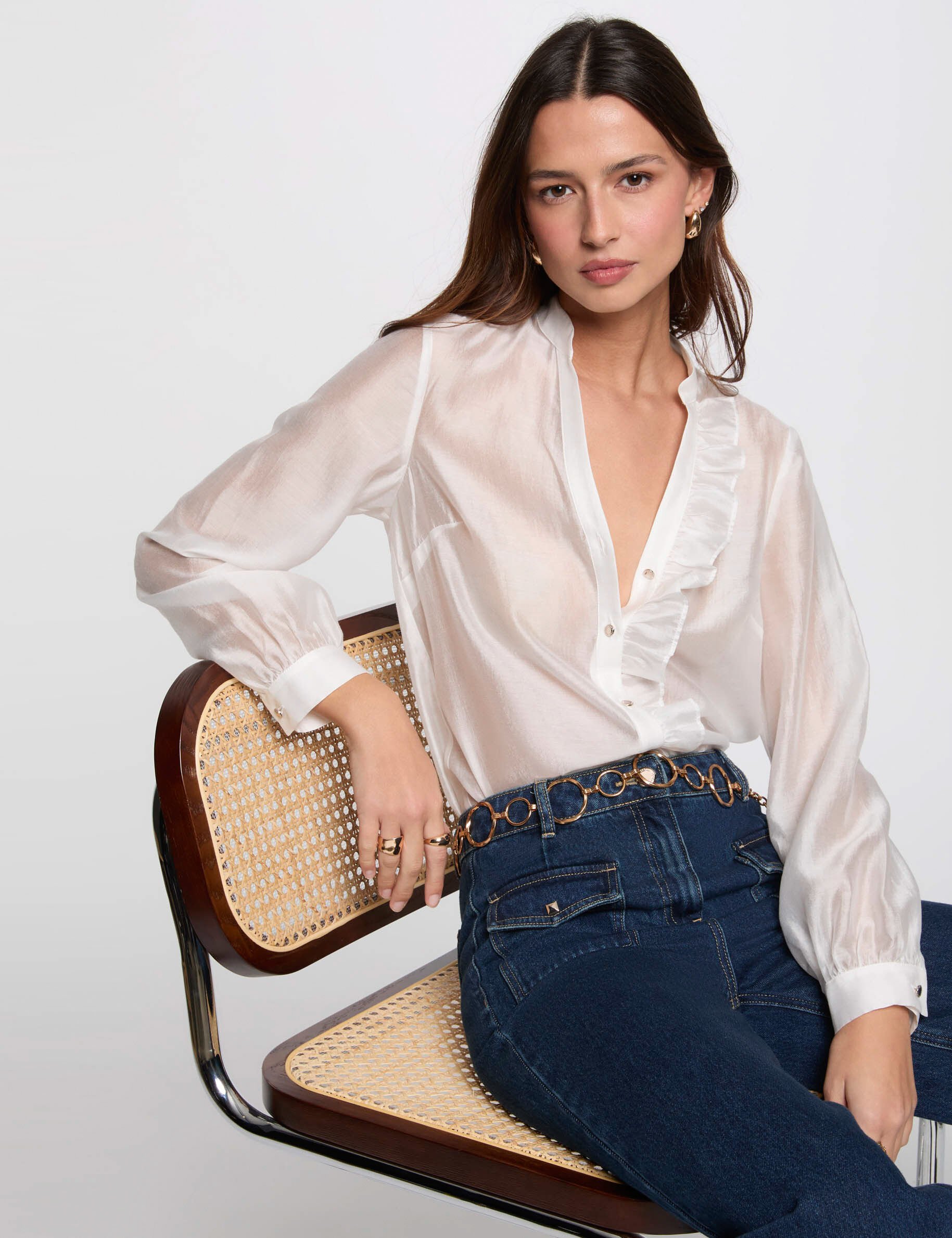 Chemise manches longues blanc femme