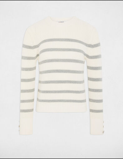 Pull col rond et rayures ivoire femme