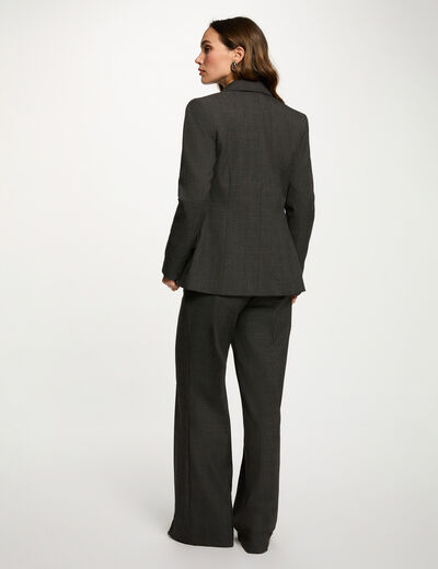 Blazer droit &agrave; carreaux gris moyen femme