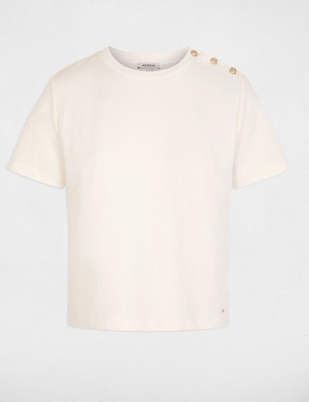 T-shirt col rond boutons blanc femme