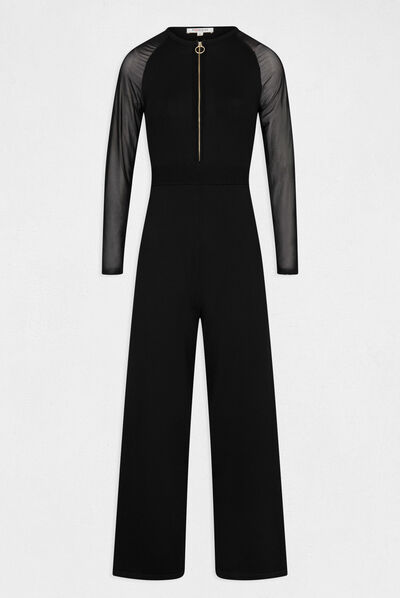 Combinaison cintrée zippée en tricot noir femme