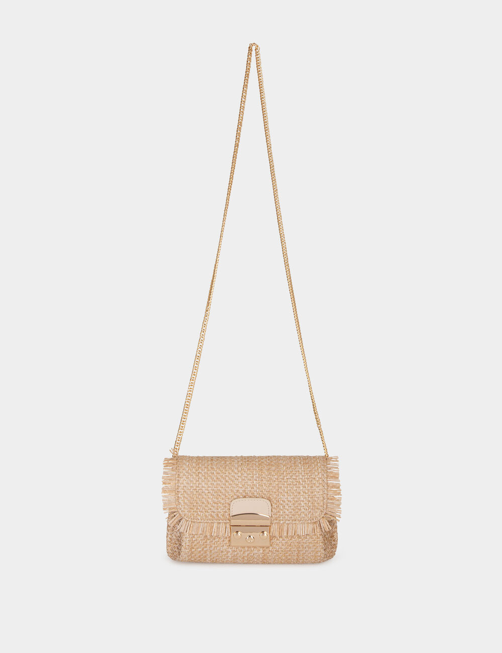 Sac tress&eacute; &agrave; franges sable femme