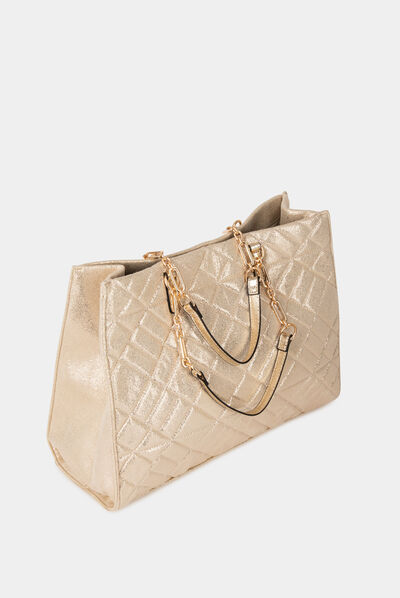 Sac cabas matelassé métallisé dore femme